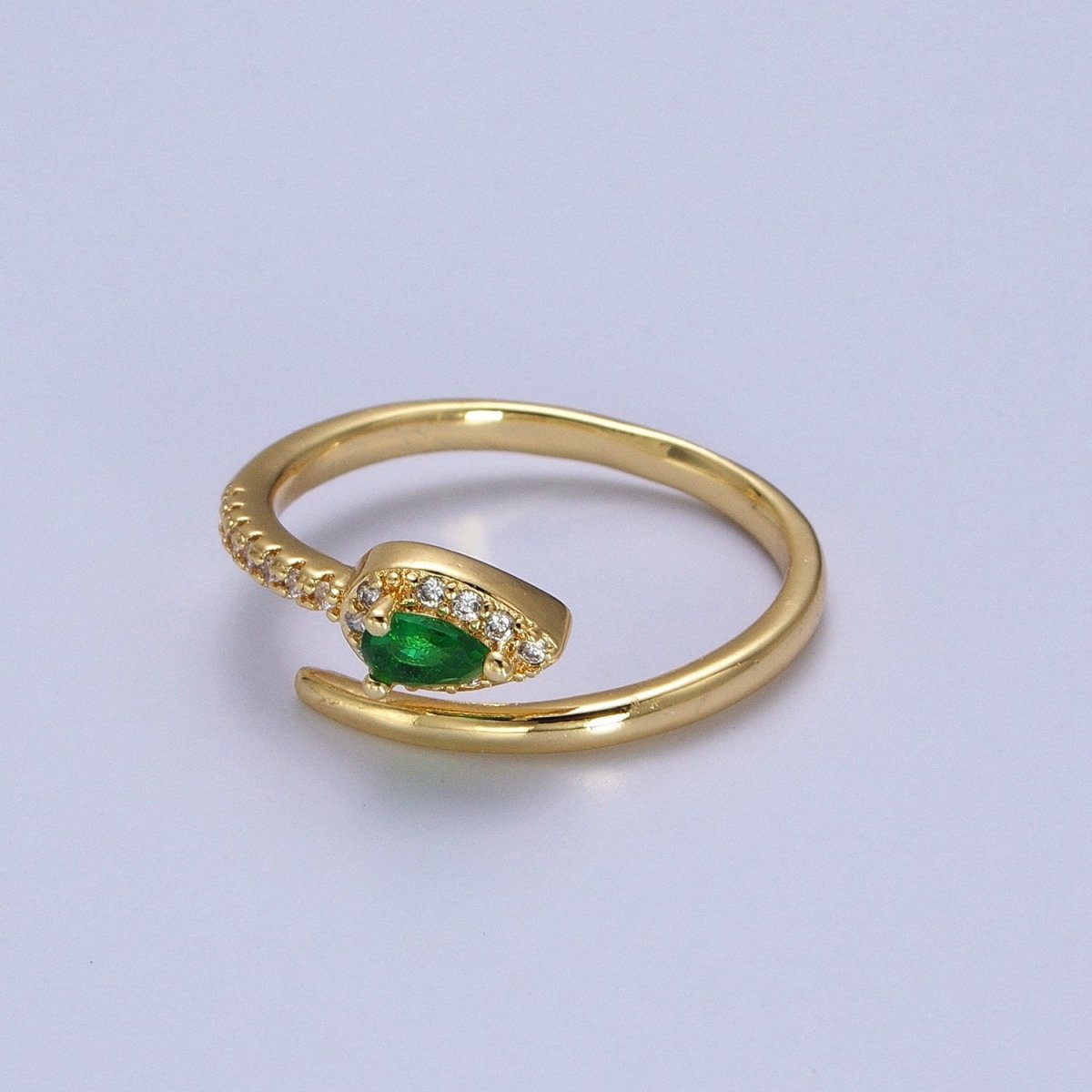 Micro Paved Green Teardrop CZ Minimalist Adjustable Ring | O-060