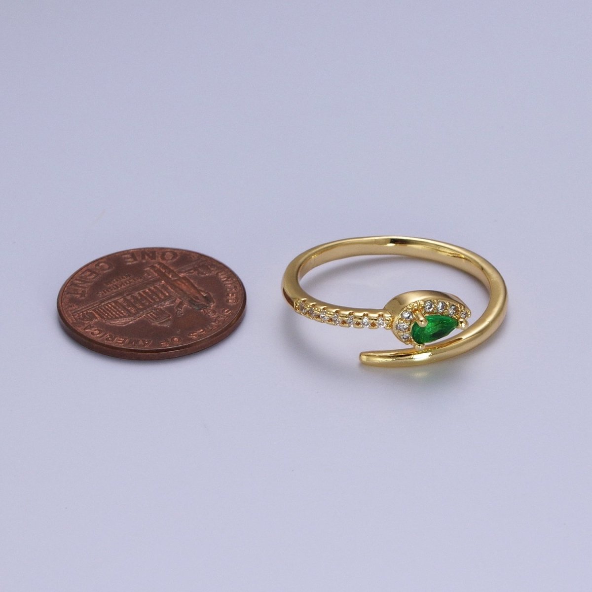 Micro Paved Green Teardrop CZ Minimalist Adjustable Ring | O-060