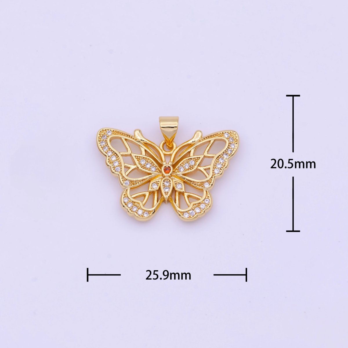 Micro Paved Open Butterfly Mariposa Gold Pendant H-670