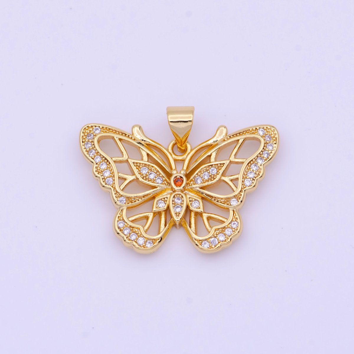 Micro Paved Open Butterfly Mariposa Gold Pendant H-670