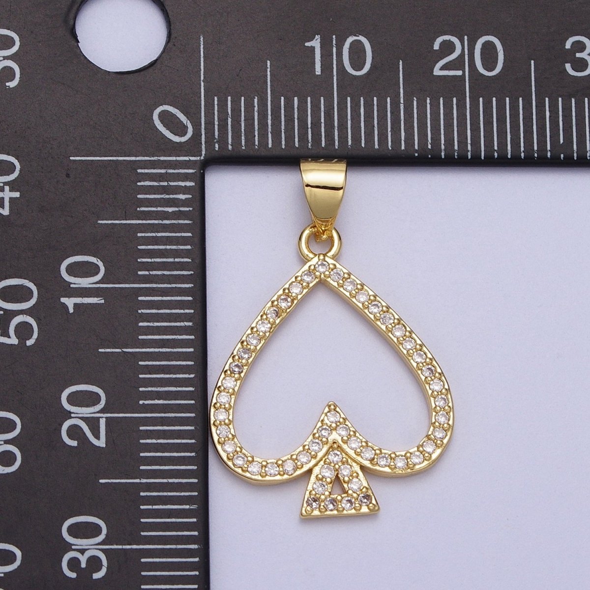 Micro Paved Open Spade Card Gold Pendant H-259
