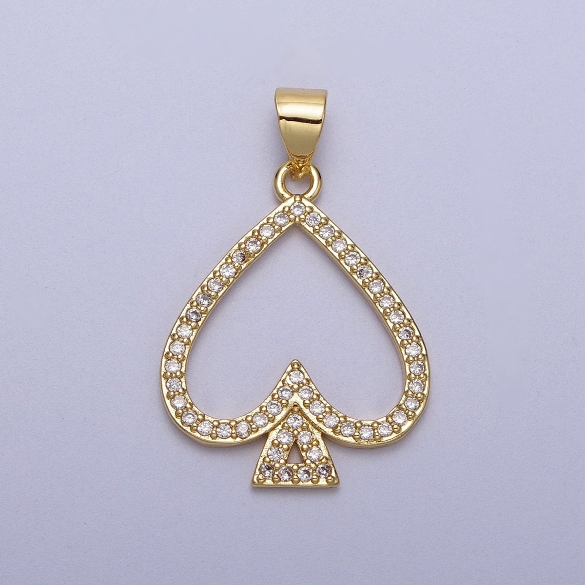 Micro Paved Open Spade Card Gold Pendant H-259