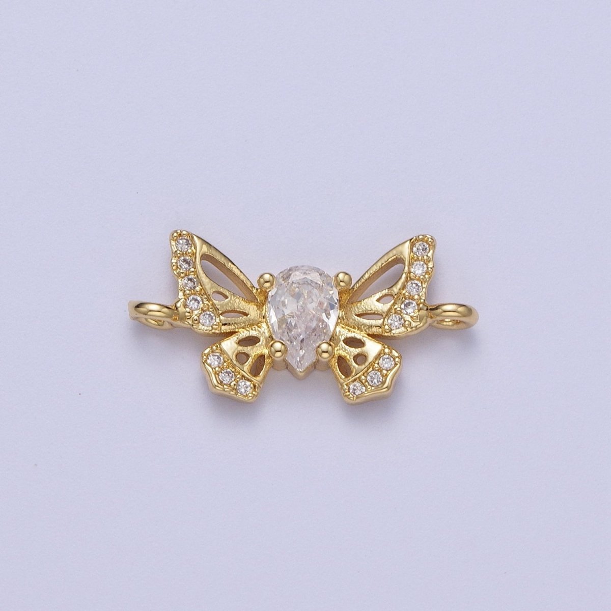 Micro Paved Teardrop Cubic Zirconia Butterfly Mariposa Connector For Jewelry Making Supply F-315