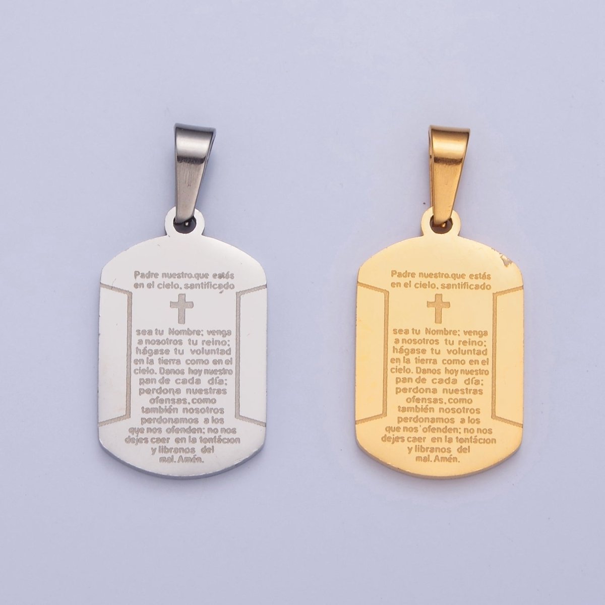 Military Tag Religious Stainless Steel Cross Engraved with the Spanish Lord's Prayer I-486 I-507