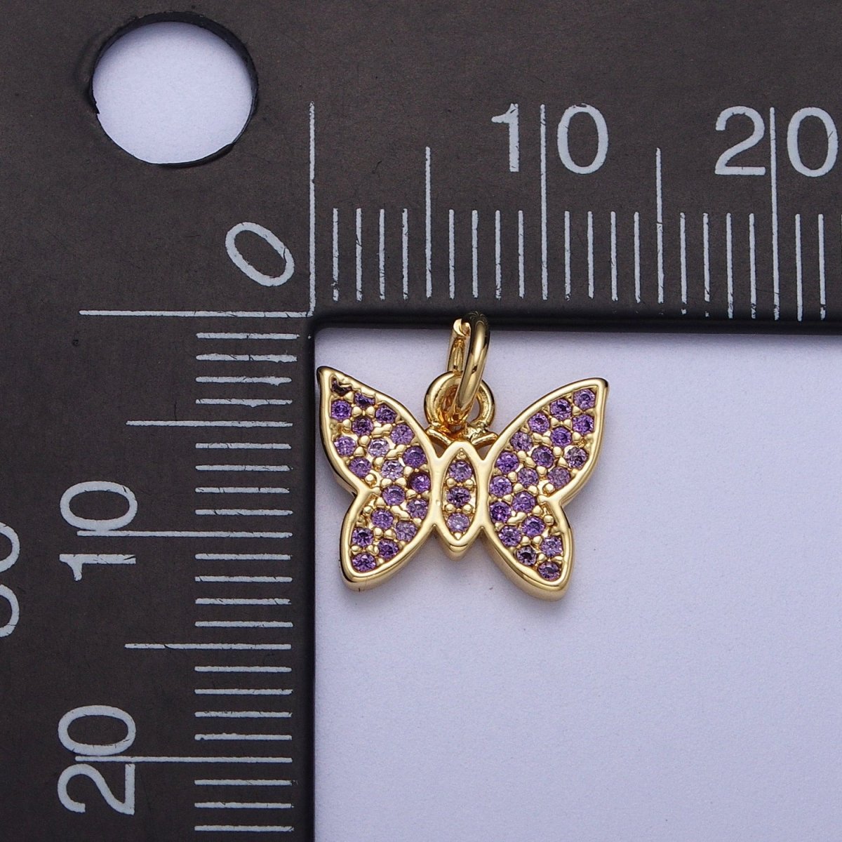 Mini 14K Gold Filled Butterfly Mariposa Micro Paved Purple CZ Cubic Zirconia | N-345