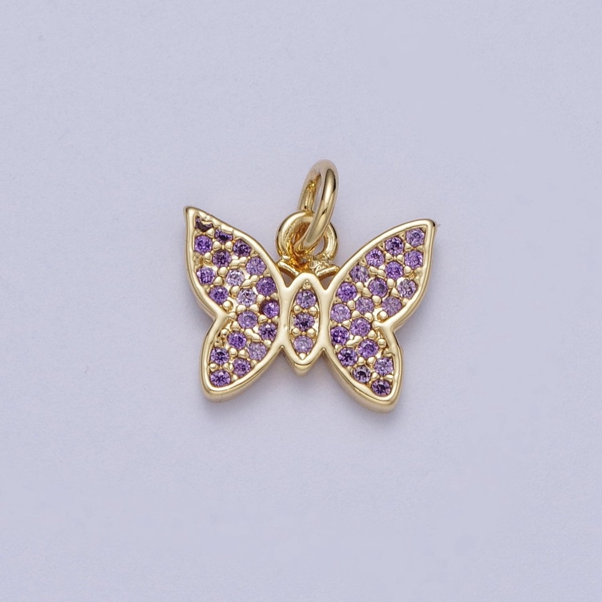 Mini 14K Gold Filled Butterfly Mariposa Micro Paved Purple CZ Cubic Zirconia | N-345