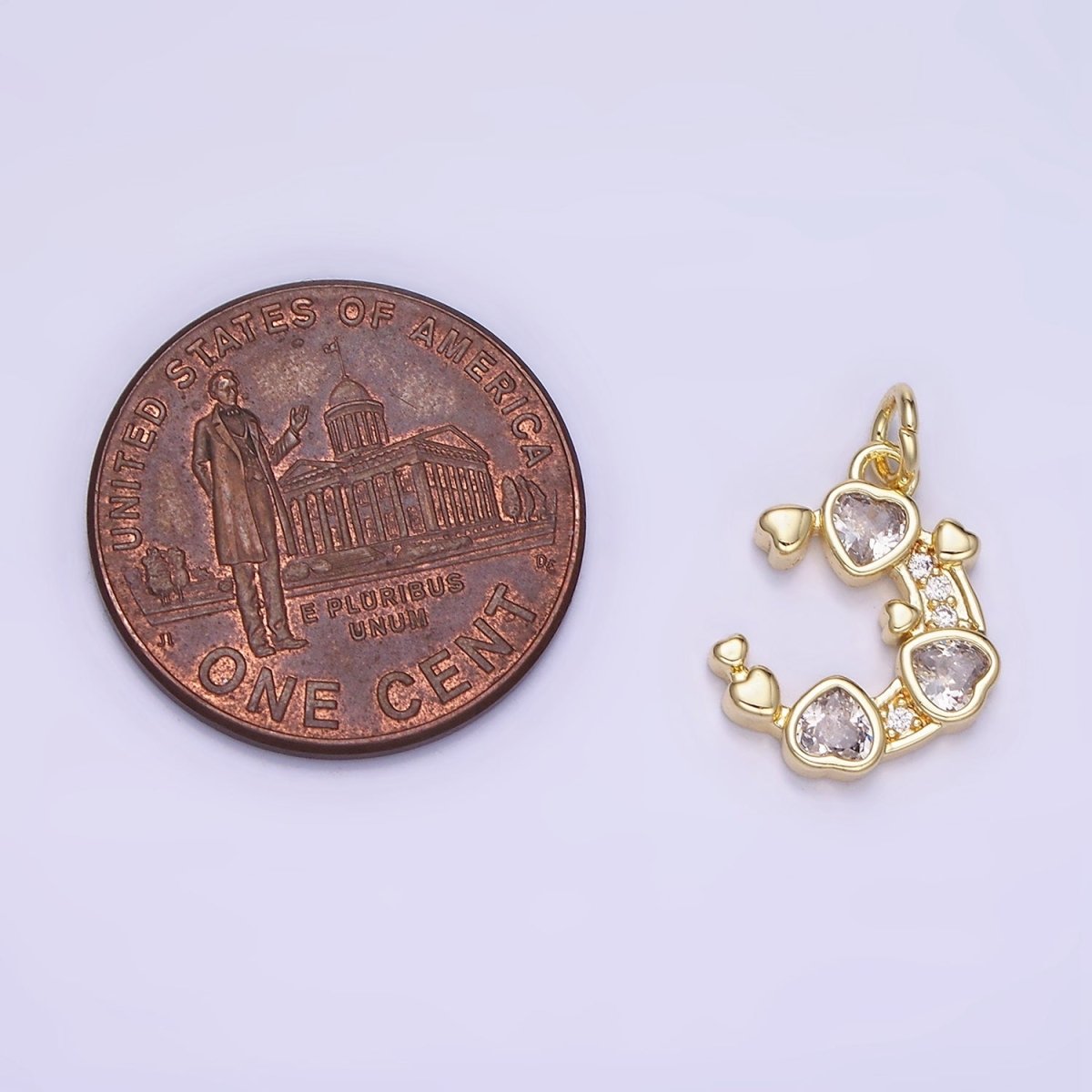 Mini 14K Gold Filled Crescent Moon with Hearts CZ Stone | AG-660
