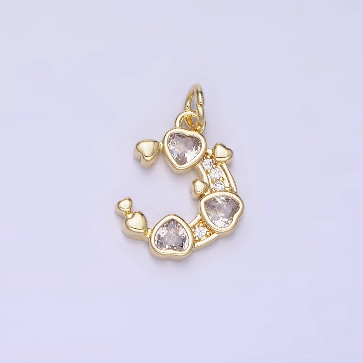 Mini 14K Gold Filled Crescent Moon with Hearts CZ Stone | AG-660