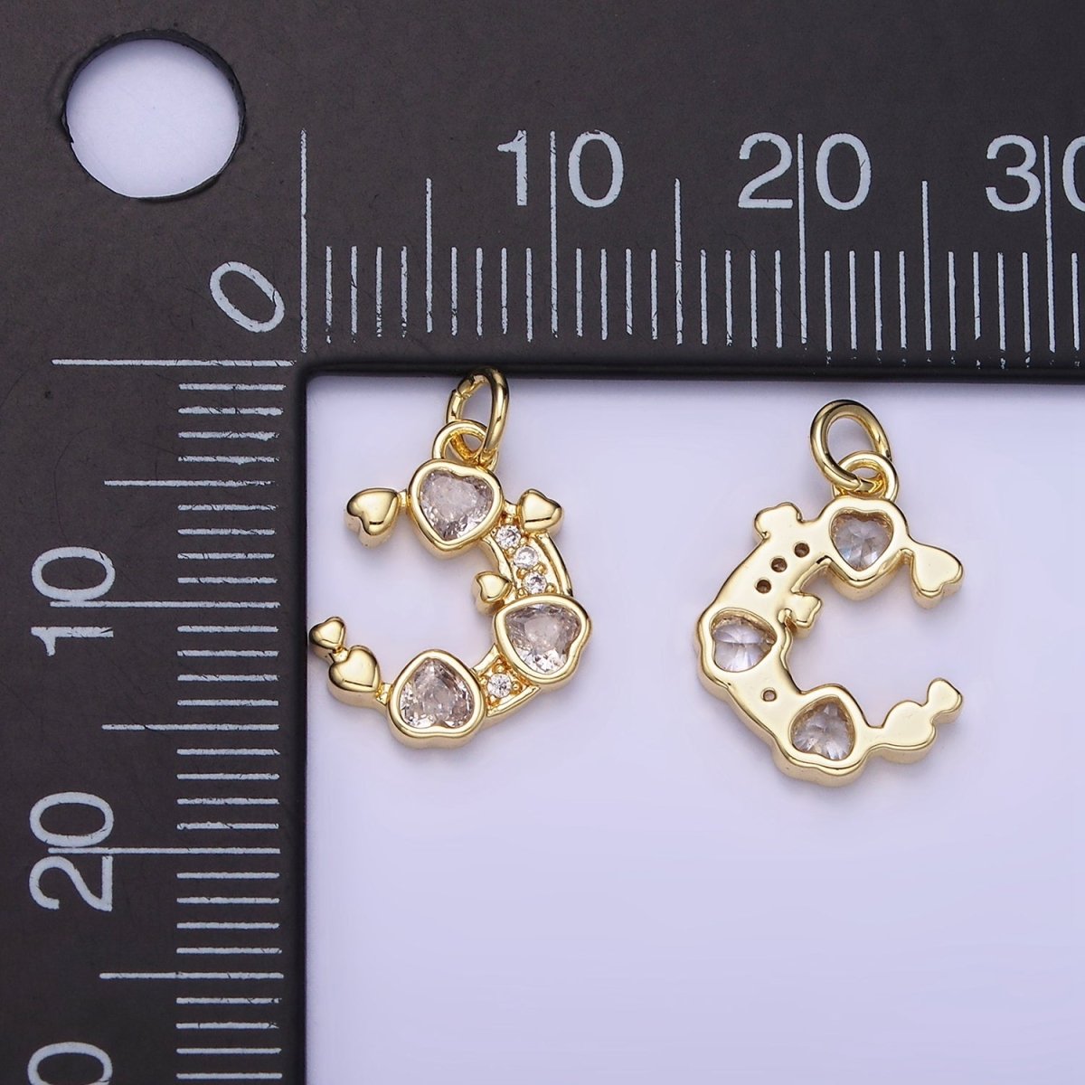 Mini 14K Gold Filled Crescent Moon with Hearts CZ Stone | AG-660