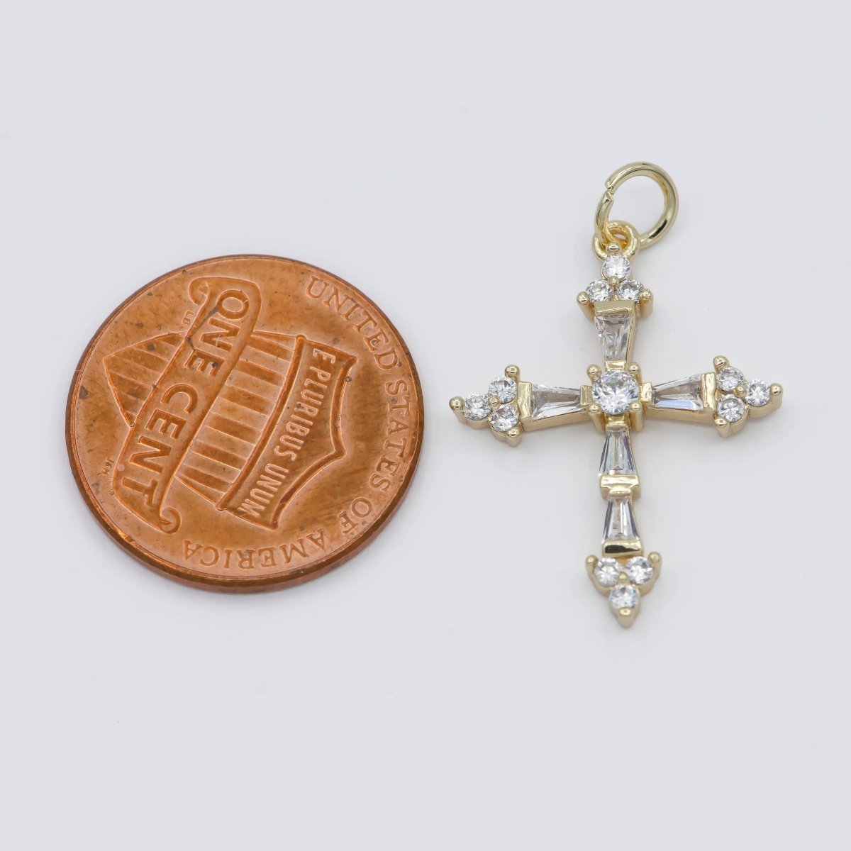 Mini 14k Gold Filled Cross Pendant, Cubic Micro Pave Baguette cross charm CZ Pendant Religious Necklace Pendant Jewelry Making E-604