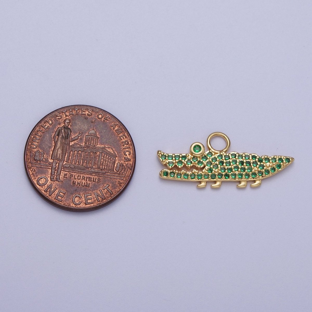 Mini 14K Gold Filled Green Crocodile Alligator Green Micro Paved CZ Charm | N-231