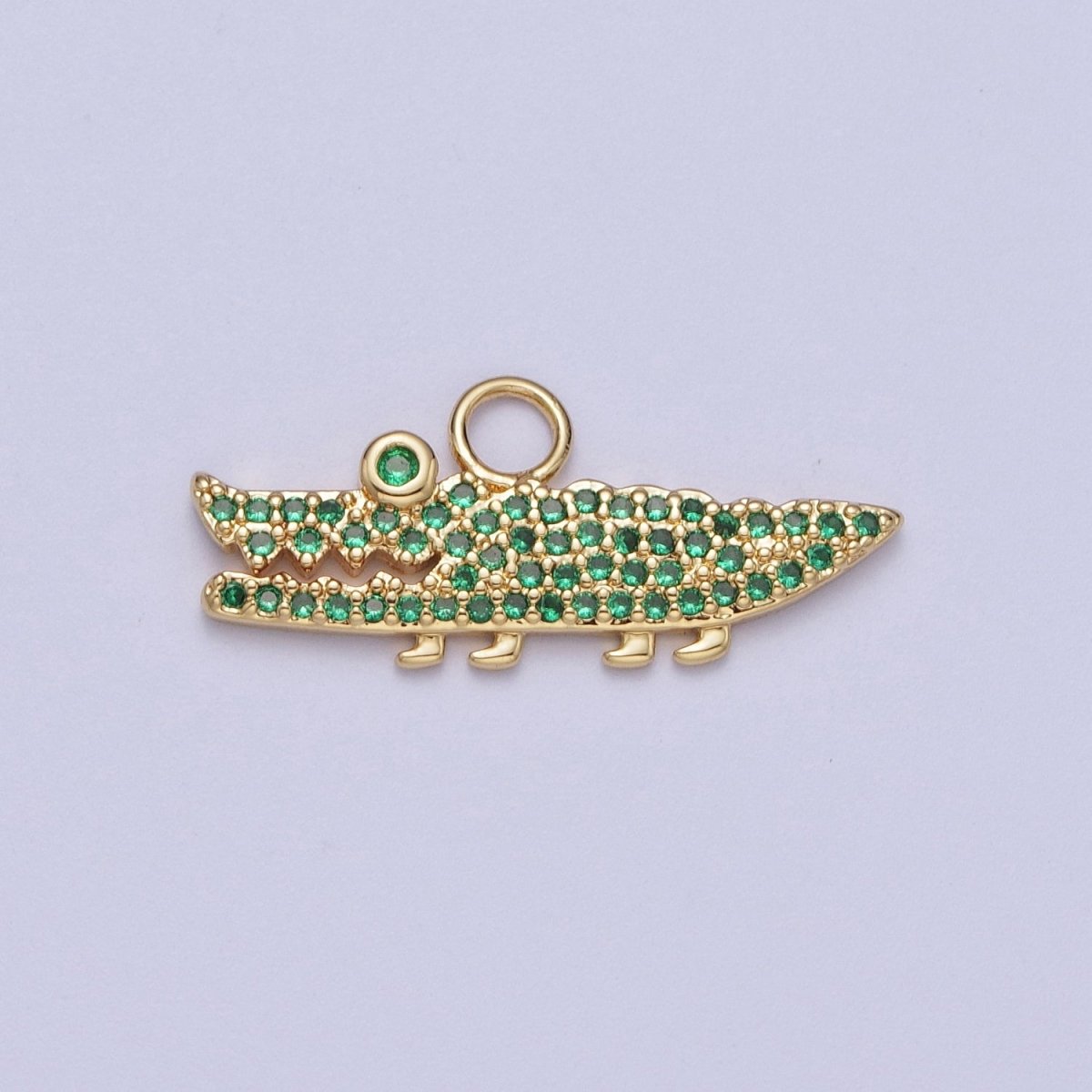 Mini 14K Gold Filled Green Crocodile Alligator Green Micro Paved CZ Charm | N-231