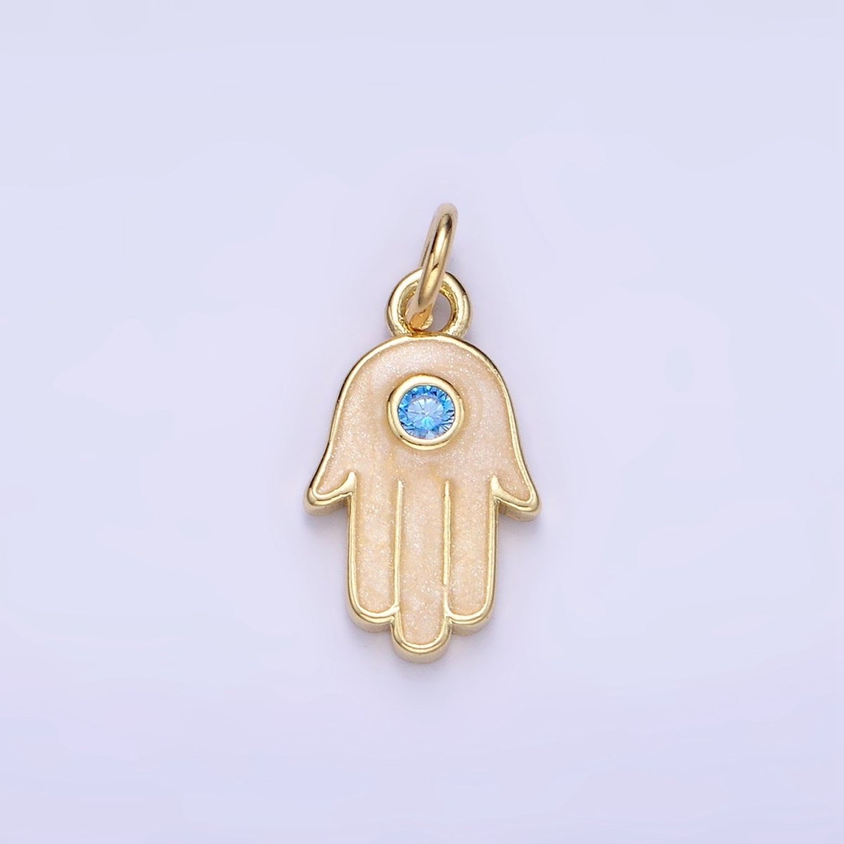 Mini 14K Gold Filled Hamsa Hand Blue CZ Enamel Hand Charm | W506