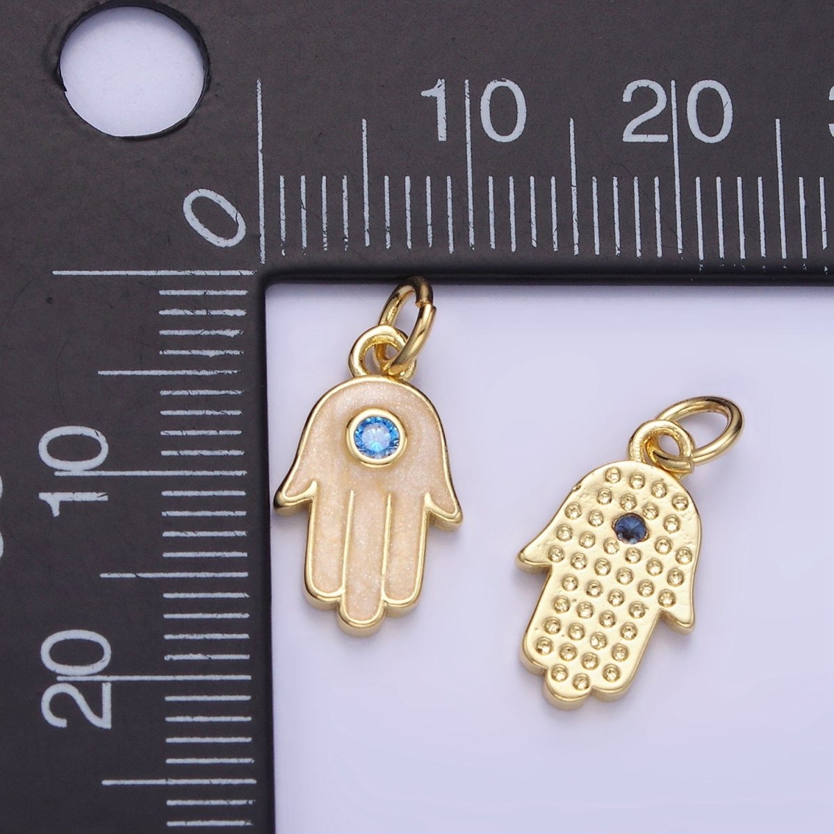 Mini 14K Gold Filled Hamsa Hand Blue CZ Enamel Hand Charm | W506