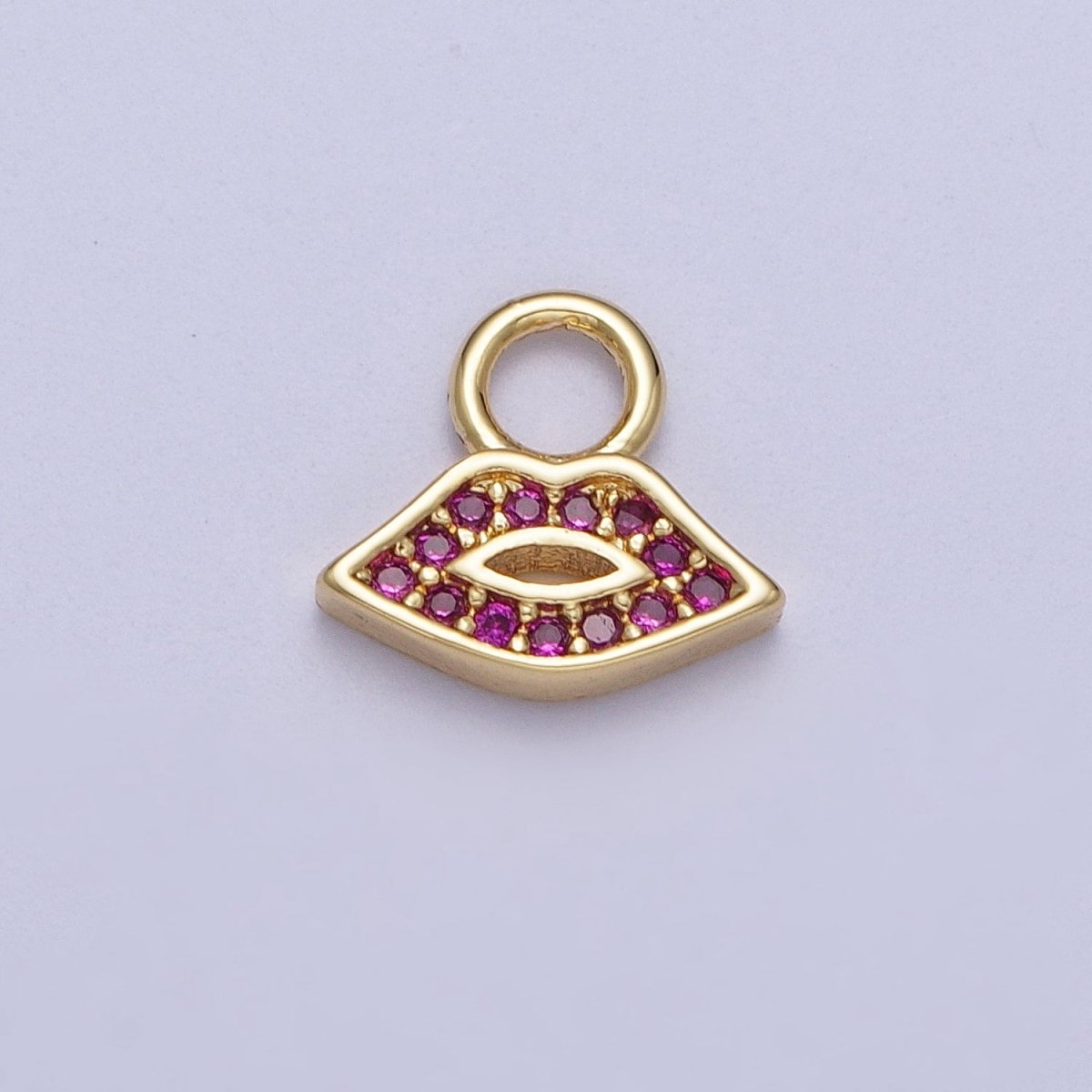 Mini 14k Gold Filled Lip Charm Hot Pink CZ Kiss Charm Earring Bracelet Necklace Jewelry N-233