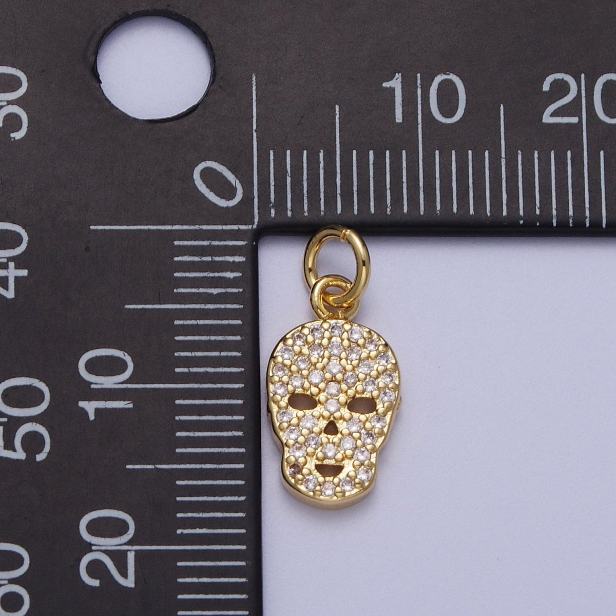Mini 14K Gold Filled Micro Paved CZ Skull Charm Scary Halloween Inspired | N-347