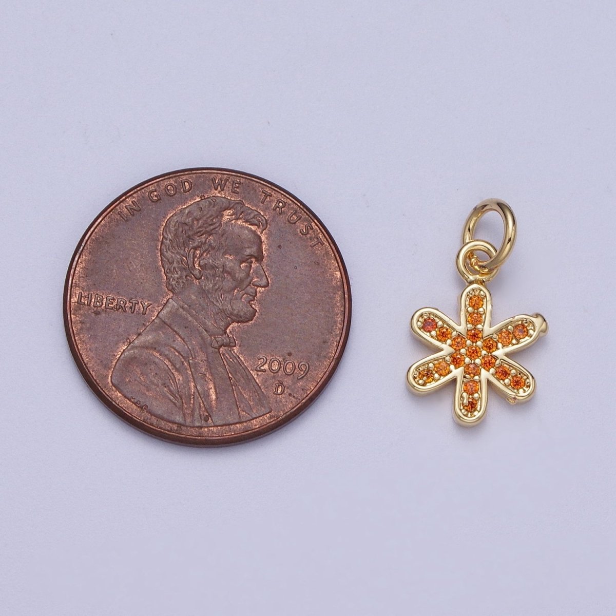 Mini 14k Gold Filled Orange Star Charm Micro Pave Flower Petal Charm | N-452