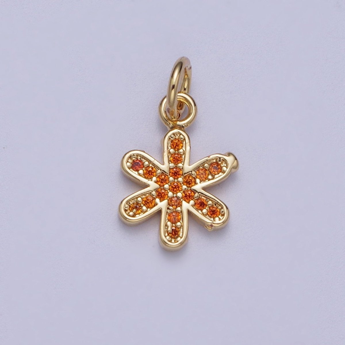 Mini 14k Gold Filled Orange Star Charm Micro Pave Flower Petal Charm | N-452