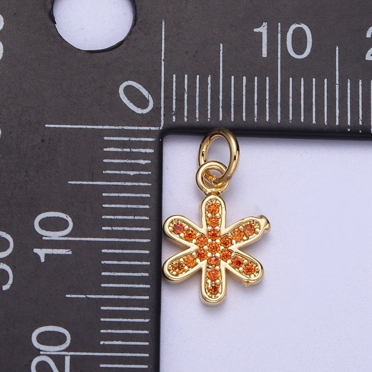 Mini 14k Gold Filled Orange Star Charm Micro Pave Flower Petal Charm | N-452