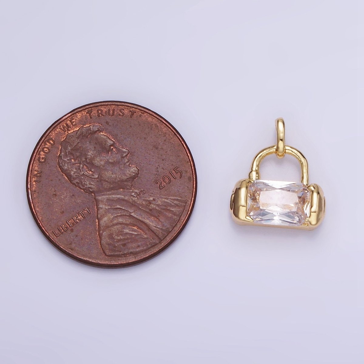 Mini 14K Gold Filled Rectangle CZ Charm Lock Purse Pendant | AA1197