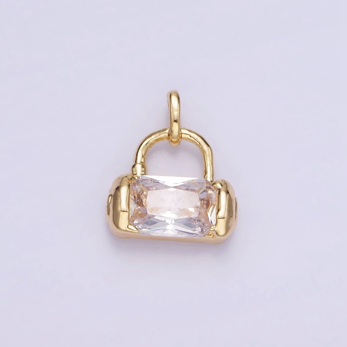 Mini 14K Gold Filled Rectangle CZ Charm Lock Purse Pendant | AA1197
