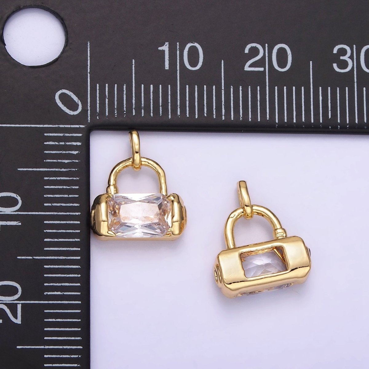 Mini 14K Gold Filled Rectangle CZ Charm Lock Purse Pendant | AA1197