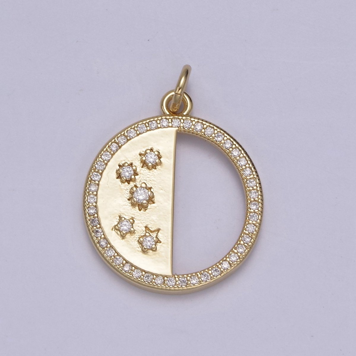 Mini 14K Gold Filled Star Charm in Coin Cubic Micro Pave Cz Charm N-815