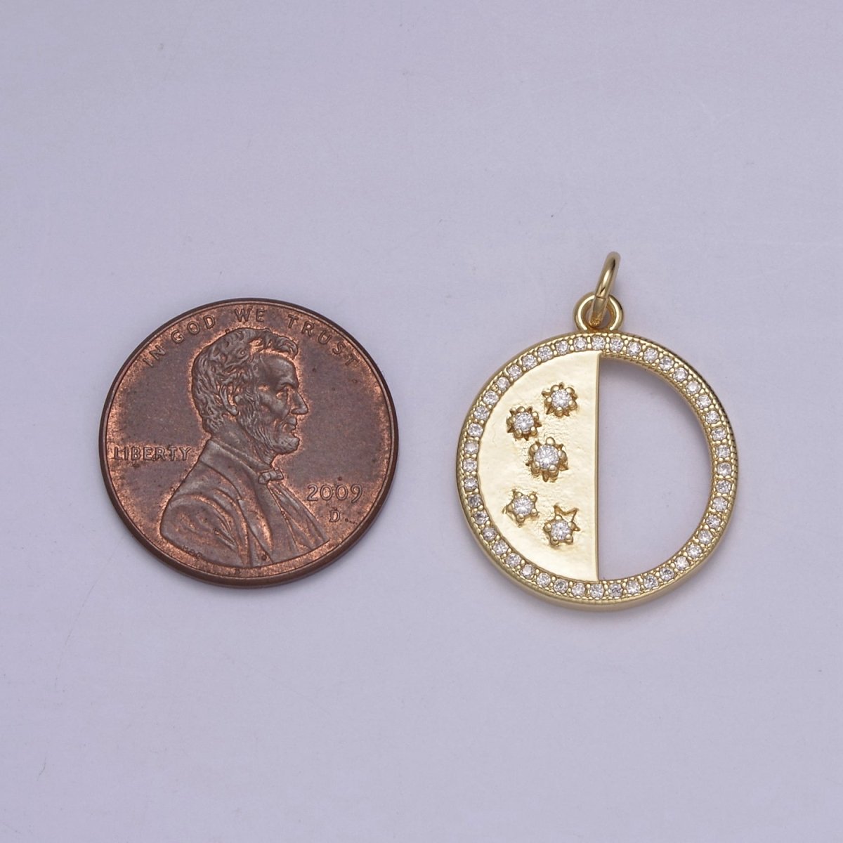Mini 14K Gold Filled Star Charm in Coin Cubic Micro Pave Cz Charm N-815