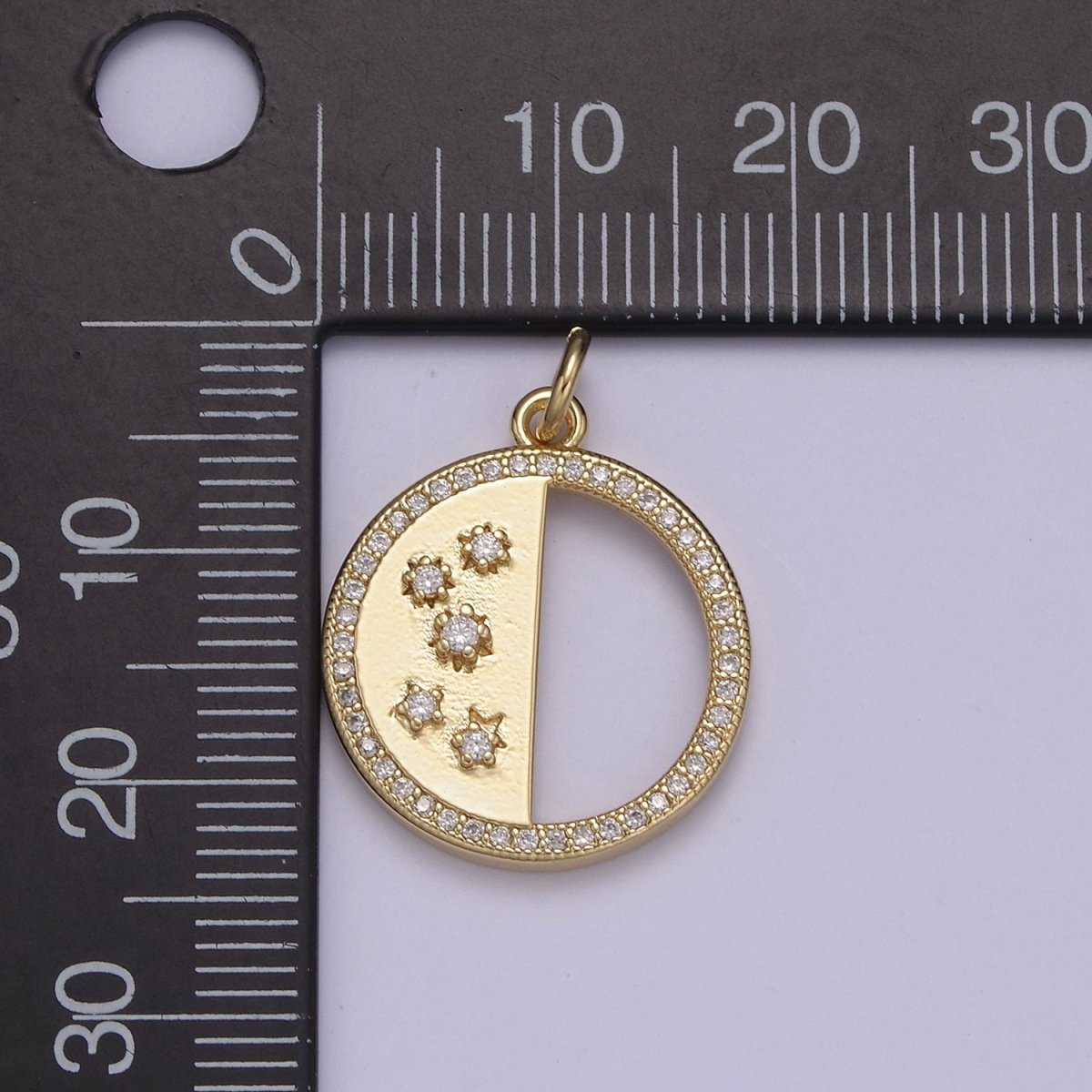 Mini 14K Gold Filled Star Charm in Coin Cubic Micro Pave Cz Charm N-815