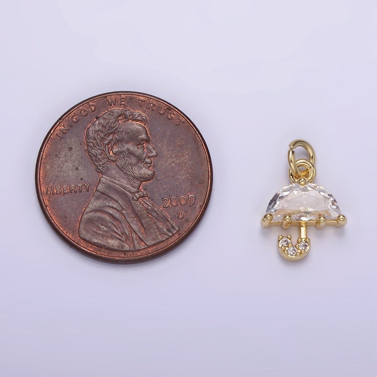 Mini 14K Gold Filled Umbrella Clear CZ Micro Paved Add-On Charm | AG216