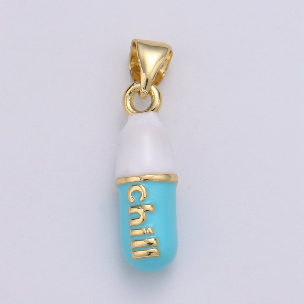 Mini 24K Gold Filled Pill Bar Charm Enamel Pink Love Chill Happy Pill Pendant for Bracelet Necklace Earring Component Supply 23x5mm J-203~J-207,J-209~J-213,J-244~J-248