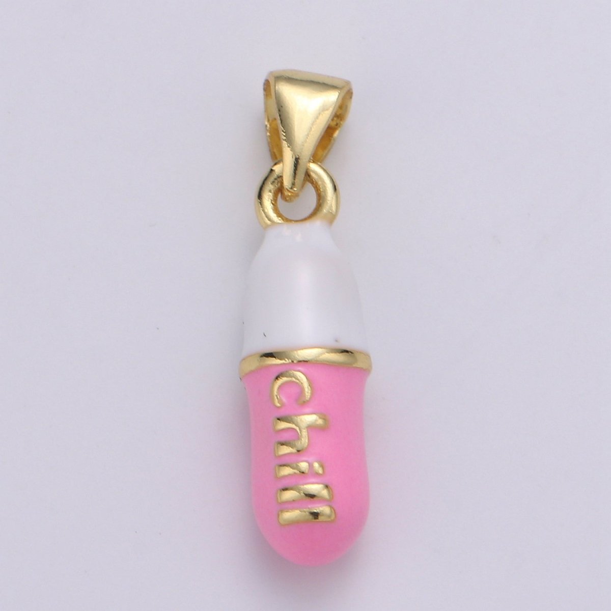 Mini 24K Gold Filled Pill Bar Charm Enamel Pink Love Chill Happy Pill Pendant for Bracelet Necklace Earring Component Supply 23x5mm J-203~J-207,J-209~J-213,J-244~J-248