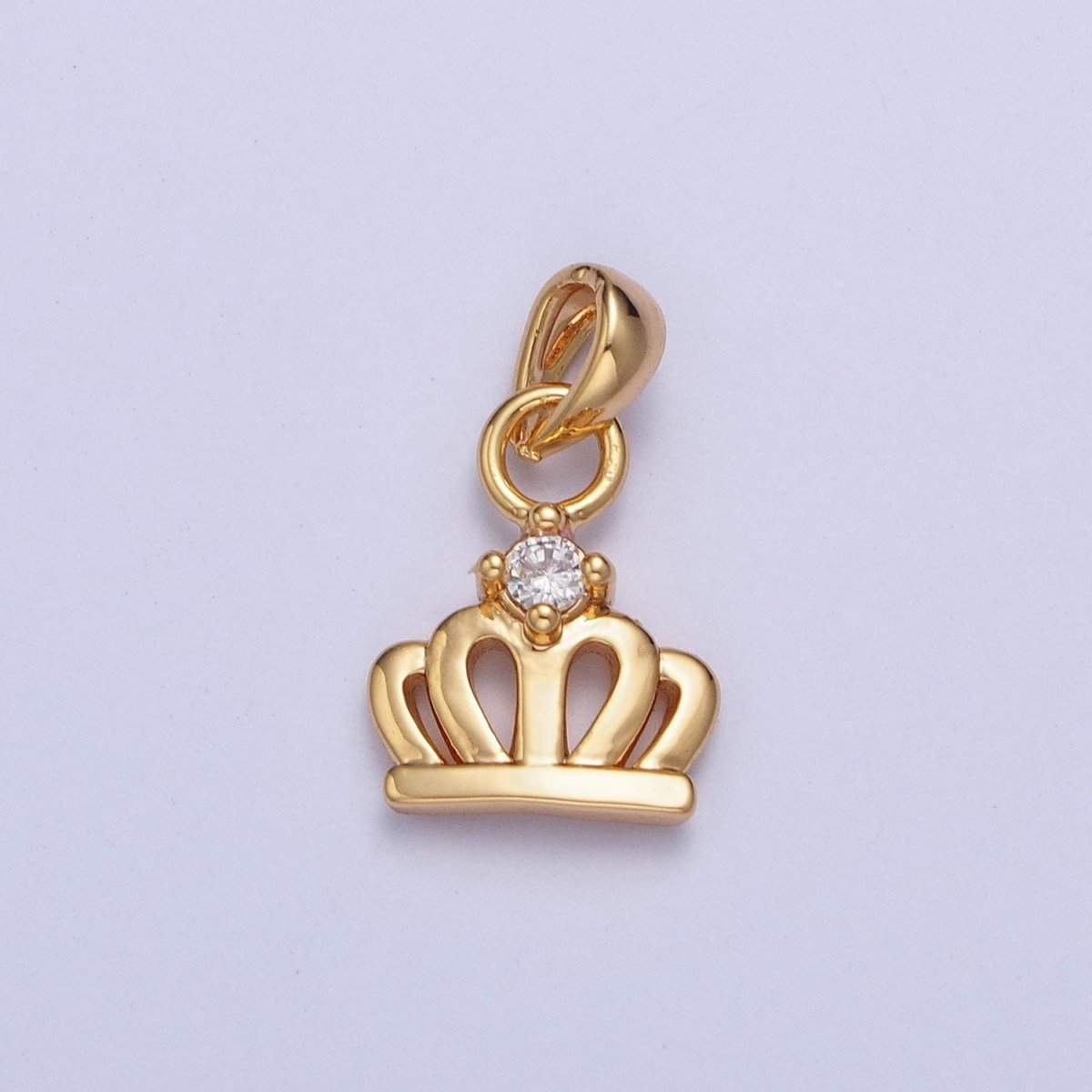 OS Mini 24K Gold Filled Royalty Crown with Cubic Zirconia Pendant Charm For Jewelry Making X-454