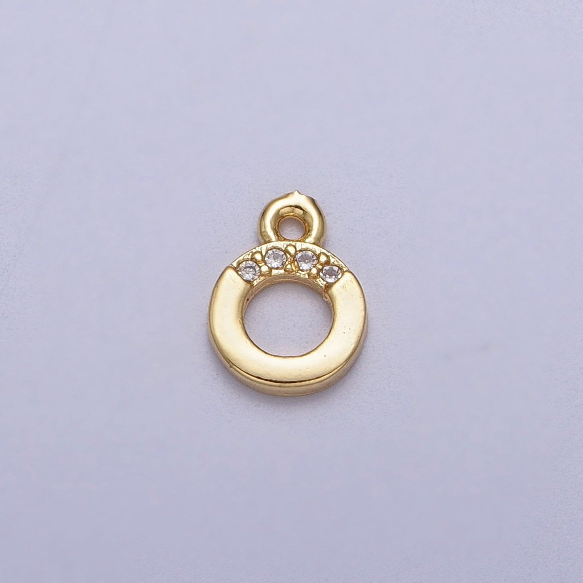 Mini 6mm Round Open Clear Micro Paved CZ Gold Charm | C-856
