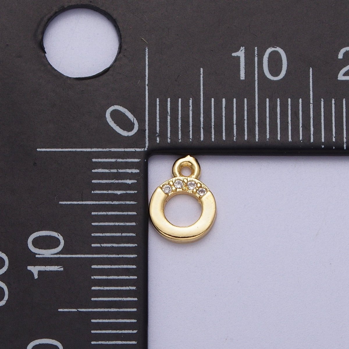 Mini 6mm Round Open Clear Micro Paved CZ Gold Charm | C-856