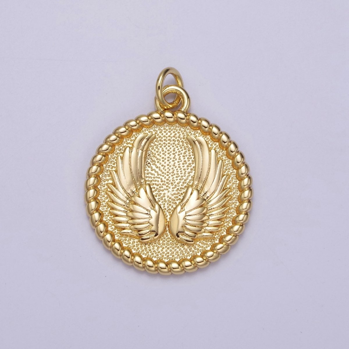 Mini Angel Wing Charm Round Gold Filled Disc Charm E-713