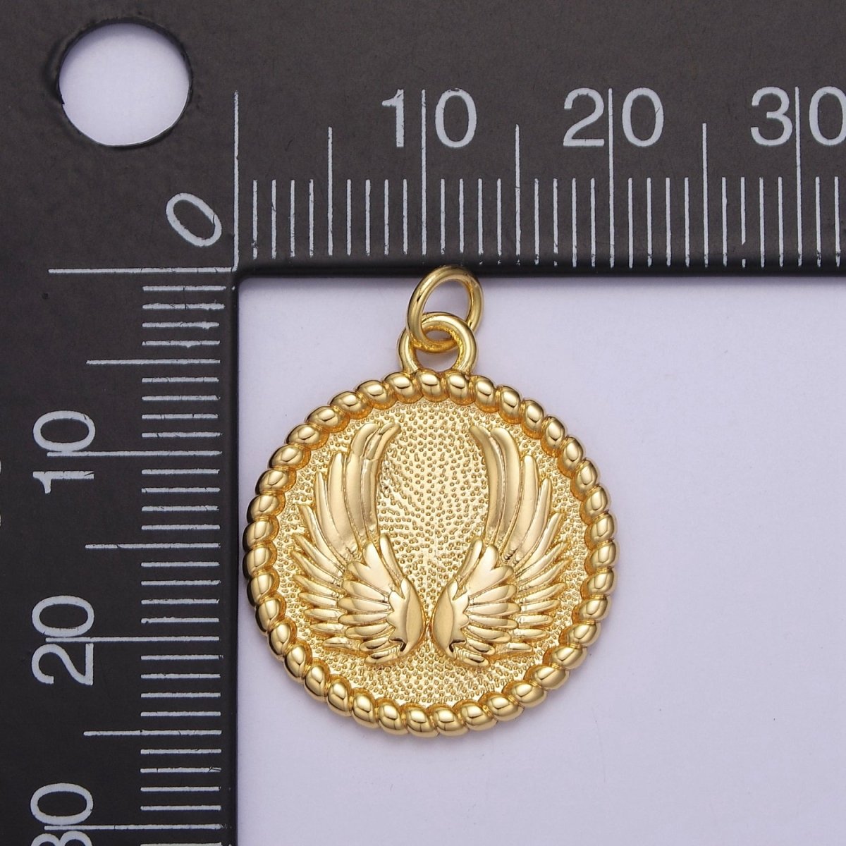 Mini Angel Wing Charm Round Gold Filled Disc Charm E-713