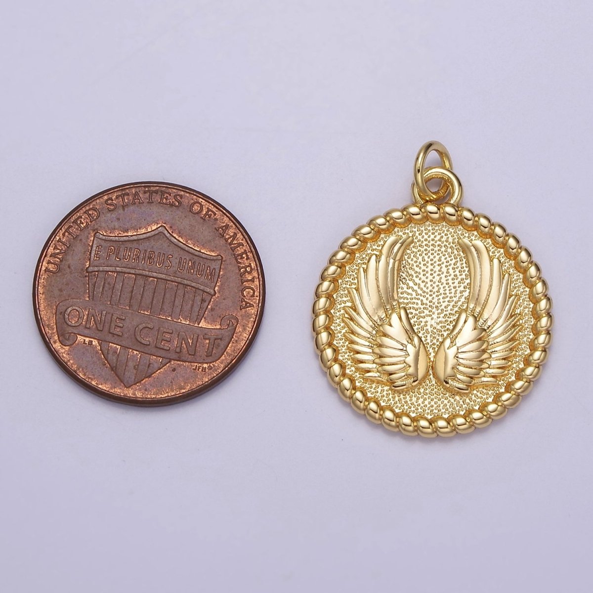 Mini Angel Wing Charm Round Gold Filled Disc Charm E-713