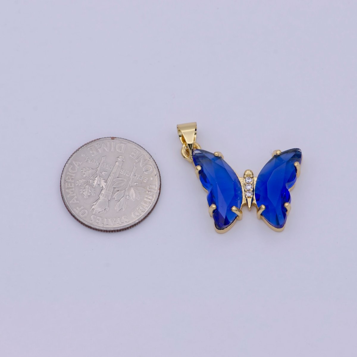 Mini Blue Butterfly Pendant in 24k Gold Filled Finding I-168