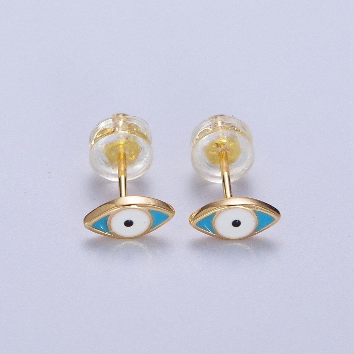 Mini Blue Evil Eye Enamel Gold Stud Earrings | AD-174