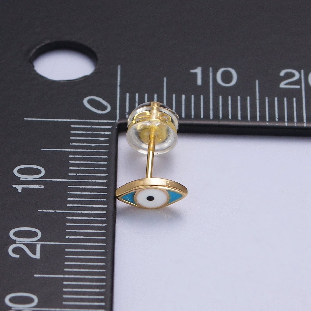 Mini Blue Evil Eye Enamel Gold Stud Earrings | AD-174