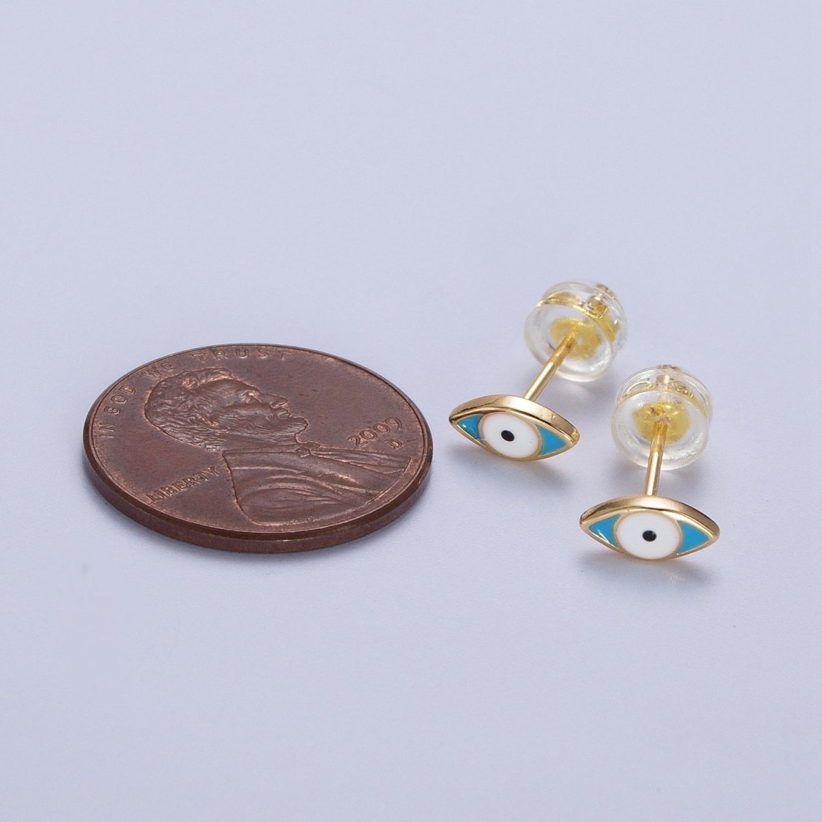 Mini Blue Evil Eye Enamel Gold Stud Earrings | AD-174