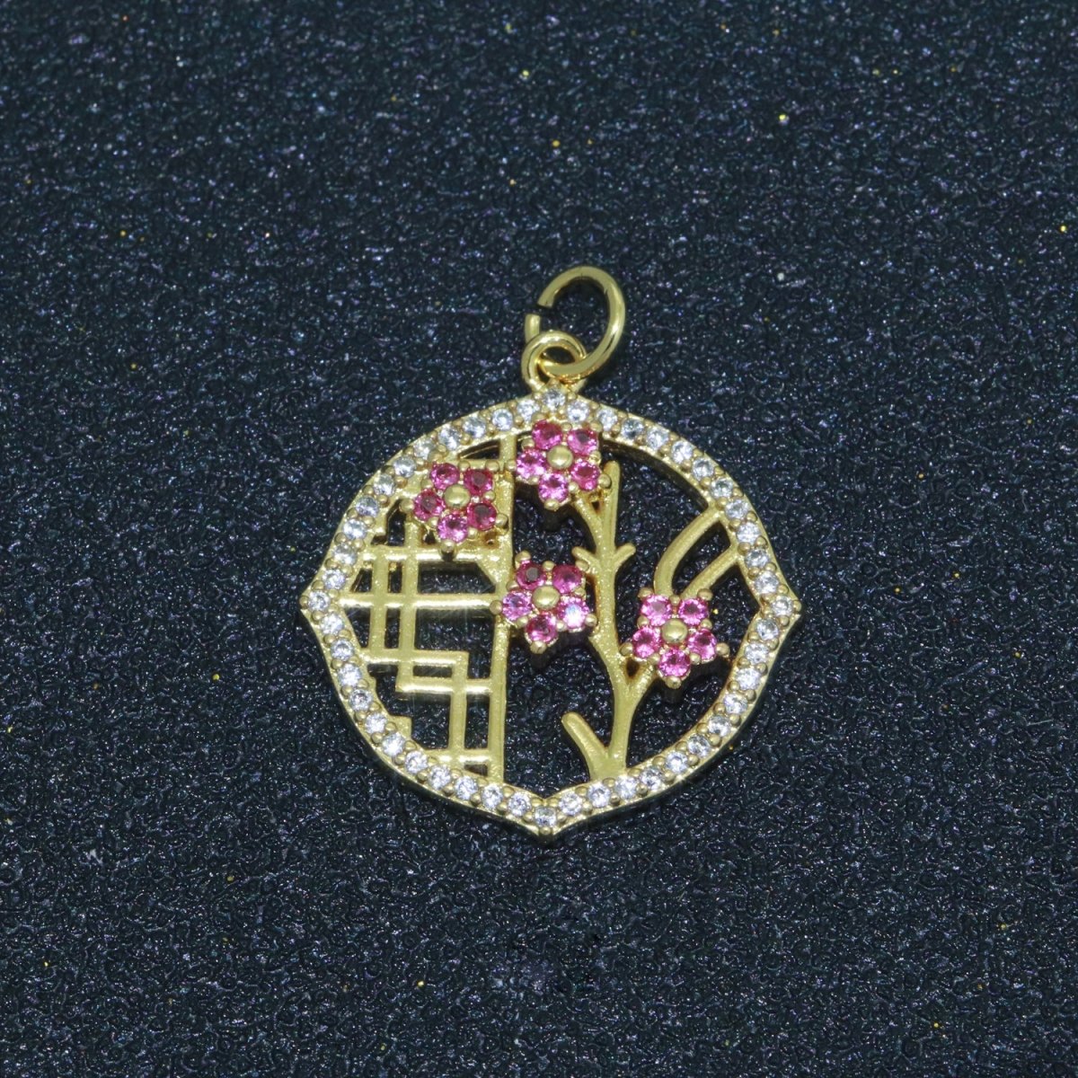 Mini Cherry Blossom Charm Pink Flower Charm for Minimalist Jewelry M-694