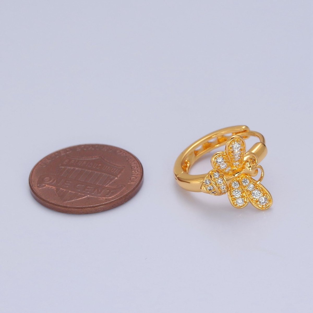 Mini Clear Butterfly Earring Gold Huggie Earring 24k Gold Filled T-452