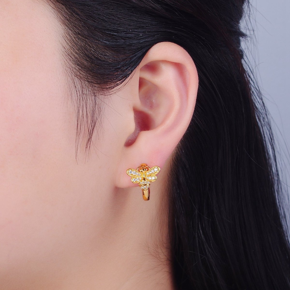 Mini Clear Butterfly Earring Gold Huggie Earring 24k Gold Filled T-452