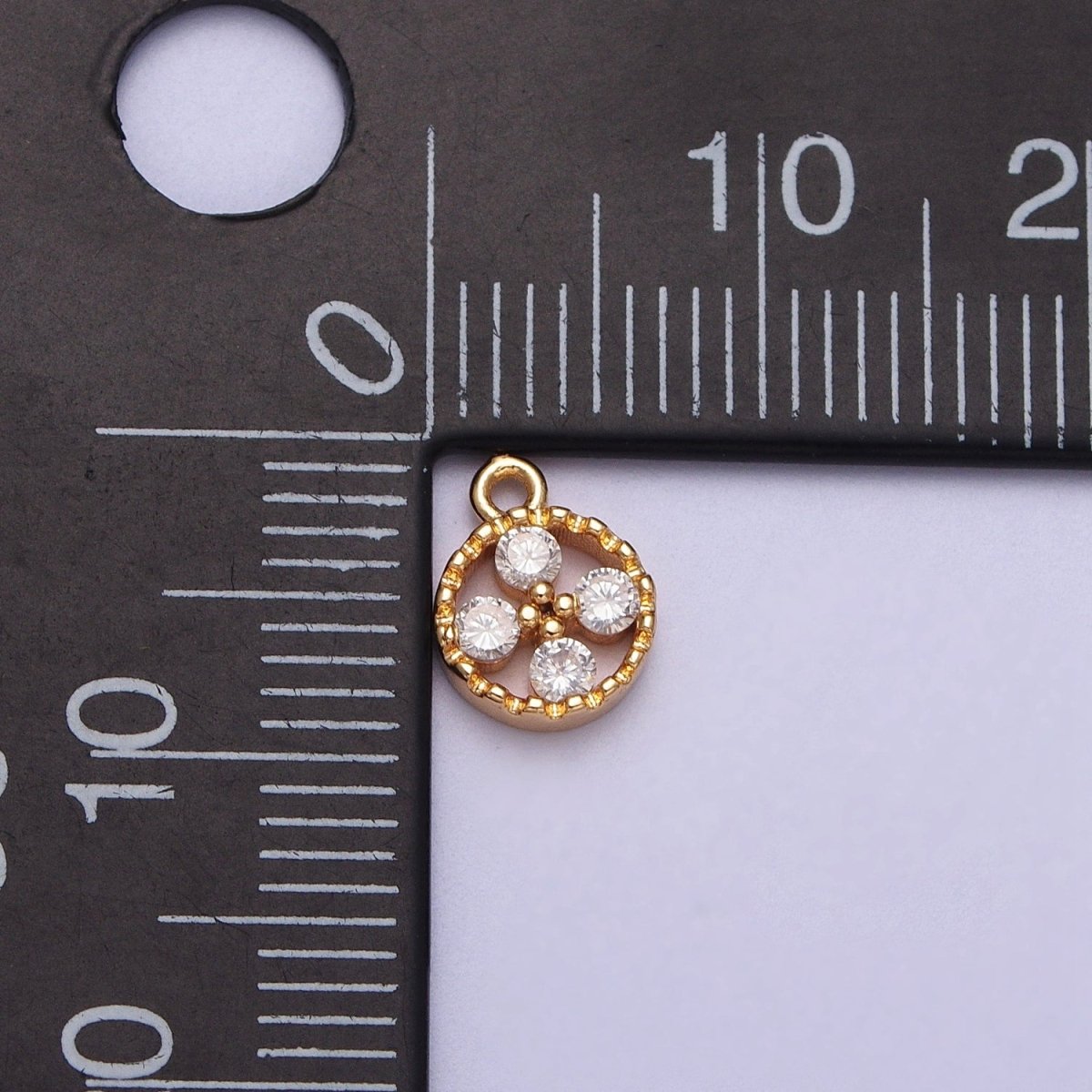 Mini Clear Cubic Zirconia Quatrefoil Open Round Gold Charm E-512