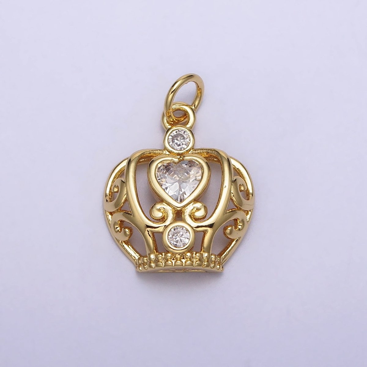 Mini Clear Heart CZ Crown Gold Add-On Charm | AC216