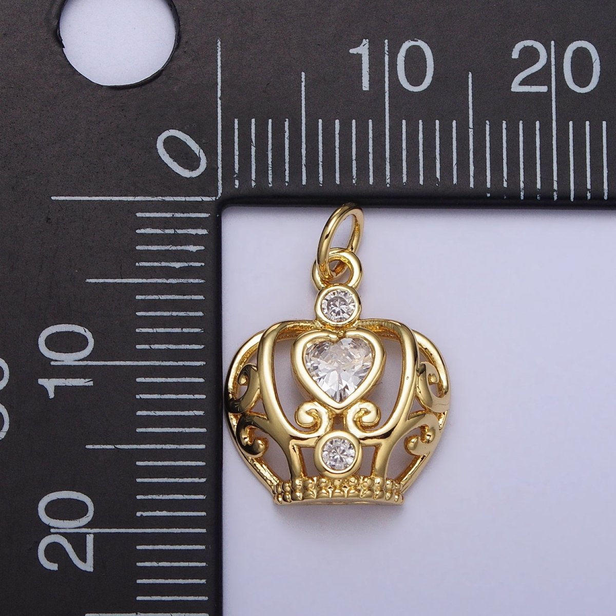 Mini Clear Heart CZ Crown Gold Add-On Charm | AC216
