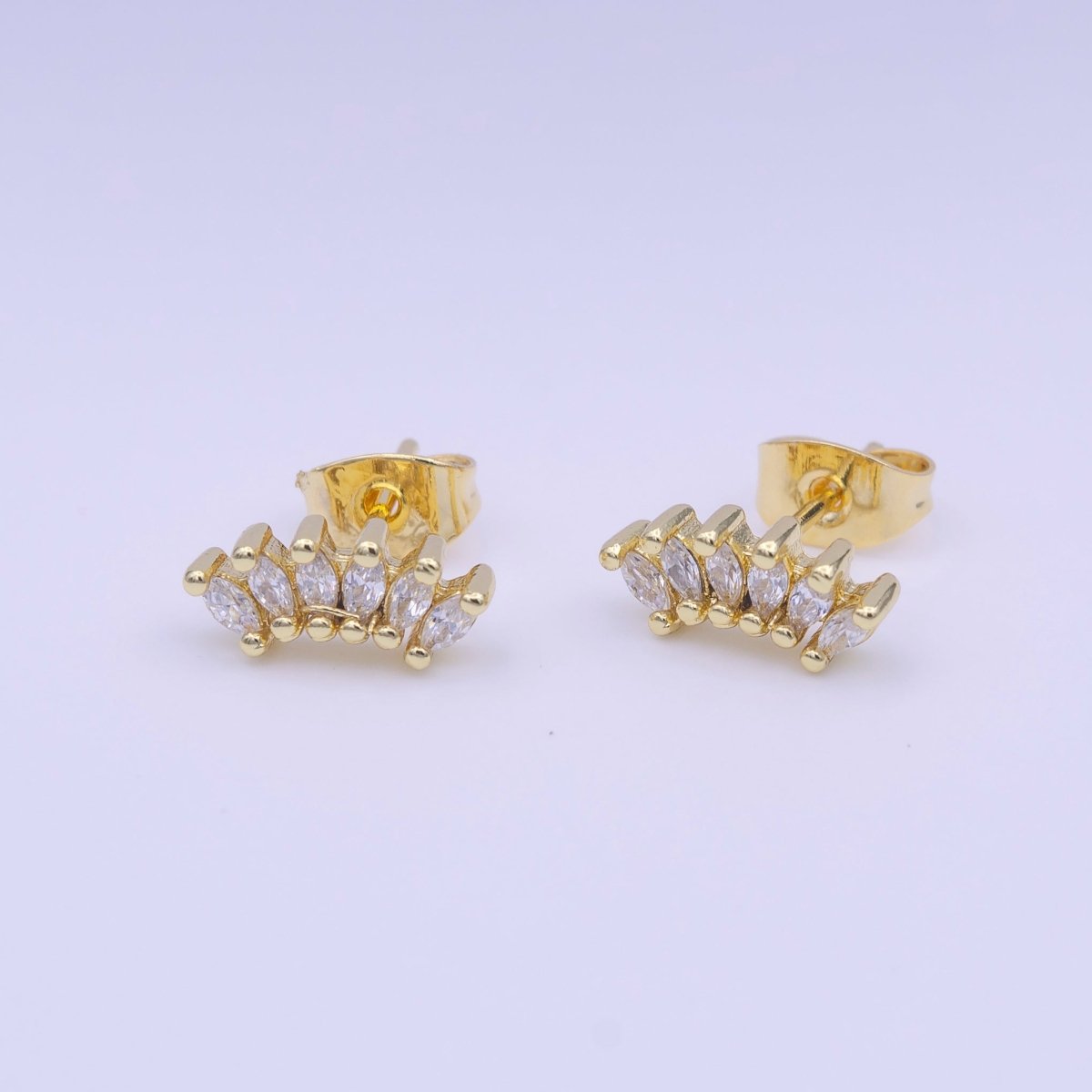 Mini Clear Marquise CZ Cubic Zirconia Lined Gold Stud Earrings | AD-223