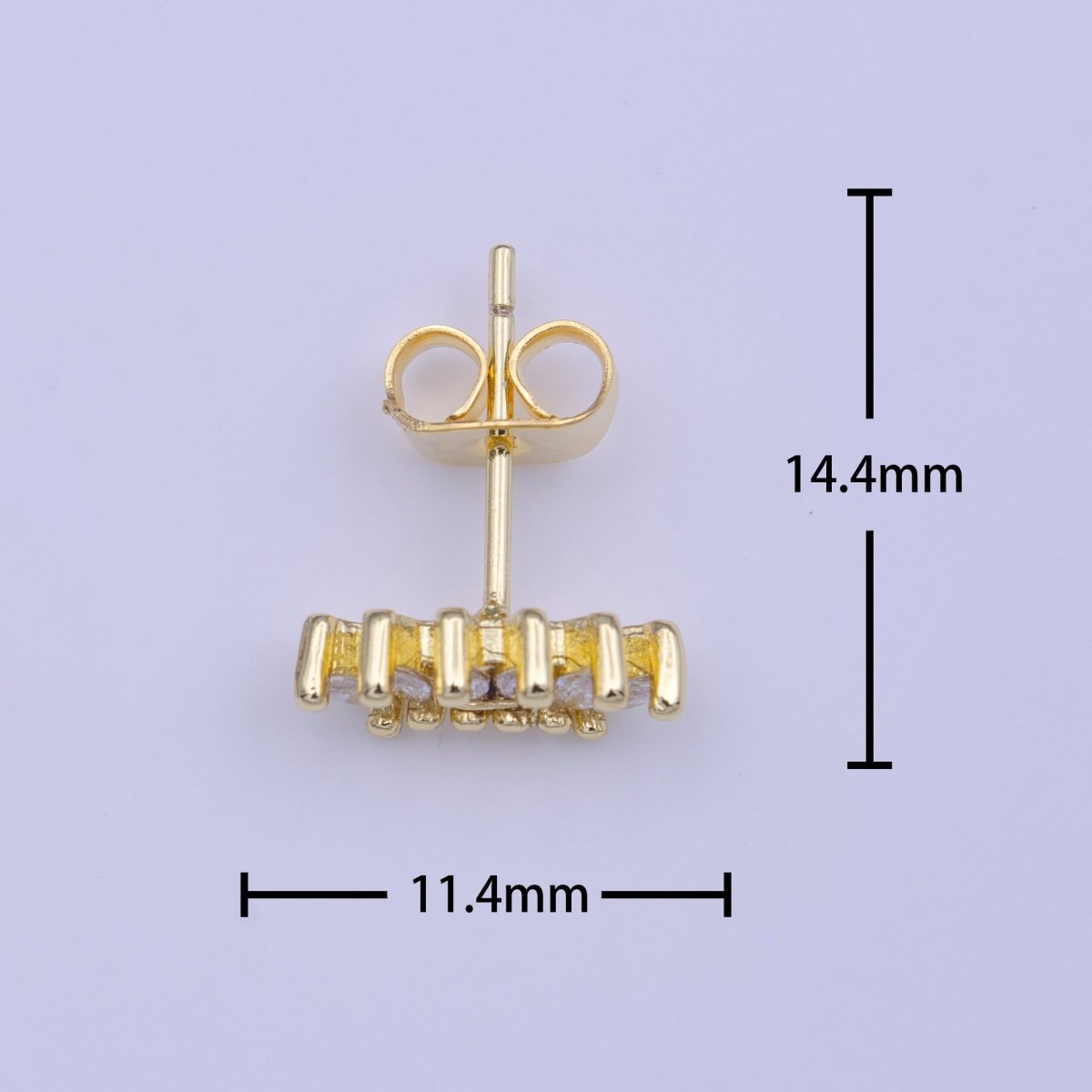 Mini Clear Marquise CZ Cubic Zirconia Lined Gold Stud Earrings | AD-223